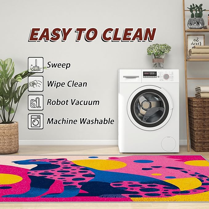 6x8 Rug Non Silp - Leopard Rugs for Living Room, Colorful Abstract Geometric Animal Pop Art Low Pile Machine Washable Area Rugs for Bedroom, Leopard Carpet House Decor & Gifts