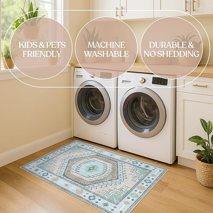 Fame Living Washable Area Rug. Modern Farmhouse. Vintage. Turkish. Bohemian. Distressed. Oriental. Traditional. Rugs for Living Room. Dining. Bedroom. Office. Entryway. Foyer. (856GG, 2'5" x 4'9")