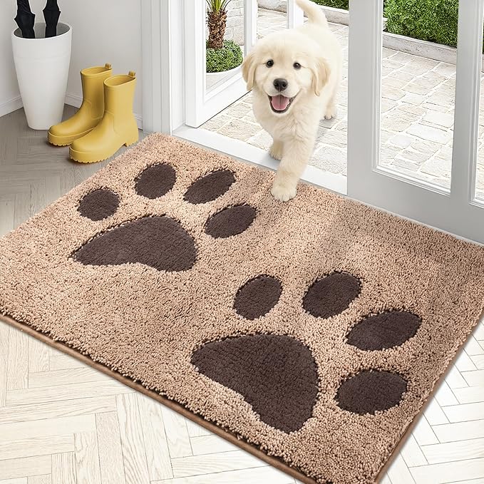 PURRUGS Dirt Trapping Door Mat 24" x 35.5", Non-Skid/Slip Machine Washable Microfiber Entryway Rug, Dog Doormat, Super Absorbent Welcome Mat for Muddy Wet Shoes and Paws, Beige