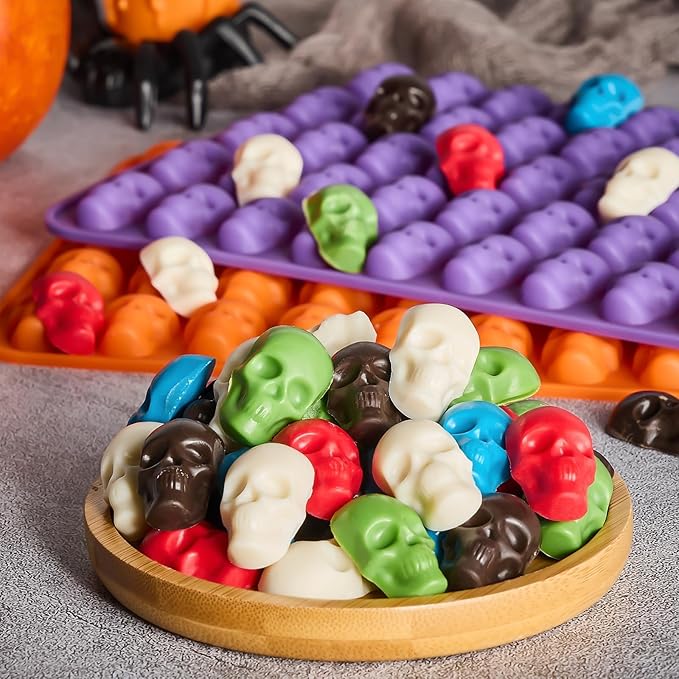 Mini Skull Molds, Halloween Gummy Chocolate Molds, 100 Cavities, 2Pcs