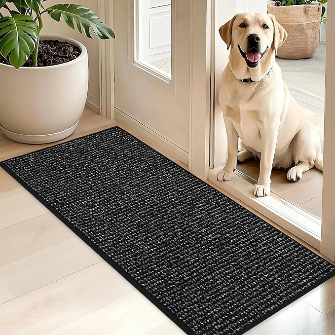 BEQHAUSE Dirt Trapper Door Mat 20" x 48", Non-Slip Washable Doormats Entrance Mat, Dirt Resistant and Absorbent Welcome Mat, Low Profile Floor Mats for Front Back Door and Entryway, Black
