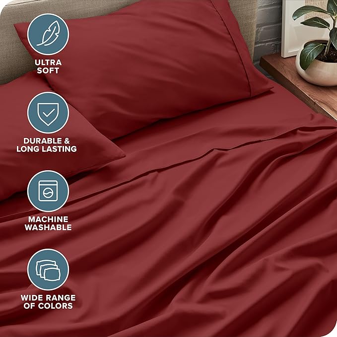 Bare Home California King Sheet Set - 1800 Ultra-Soft Microfiber Cal King Bed Sheets - Double Brushed - Deep Pockets - Easy Fit - 4 Piece Set - Bed Sheets (Cal King, Rosewood)
