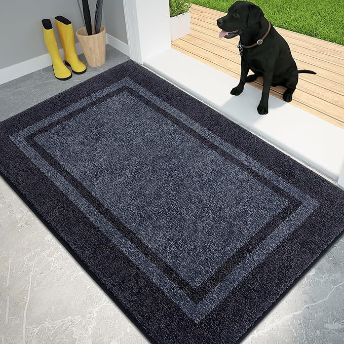 PURRUGS Dirt Trapping Door Mat 32" x 48", Non-Slip/Skid Machine Washable Entryway Rug, Shoes Scraper, Area Rug, Super Absorbent Welcome Mat for Muddy Wet Shoes and Paws, Bluish Grey & Charcoal