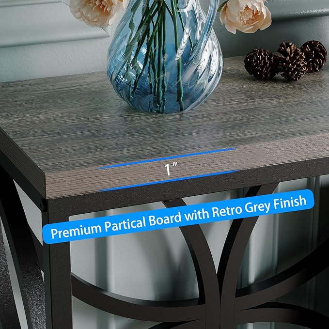 GiftGo Narrow Sofa Table 47.2 Inch, Industrial Sofa Table Behind Couch, Vintage Entry Console Table with Storage for Entryway, Living Room, Foyer, Elegant Design (Grey, 47.2)
