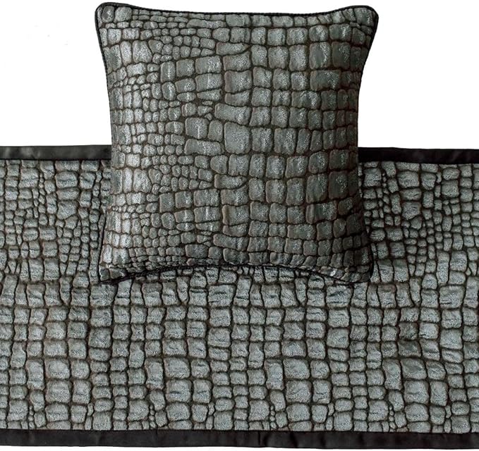 The HomeCentric King/Queen/Twin Blue & Grey Designer Twin 53"x18" Bed Runner with 2 Pillow Cover, Animal Mystery Bed Scarf on Silk Fabric - Animal Mystery
