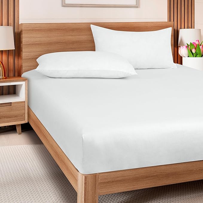 ROYALE LINENS 300 Thread Count 100% Long Staple Combed Cotton Fitted Sheet Full - Super Soft Deep Pocket Bottom Sheet - Fitted Sheets Only - Elastic Sheets (Full, White)