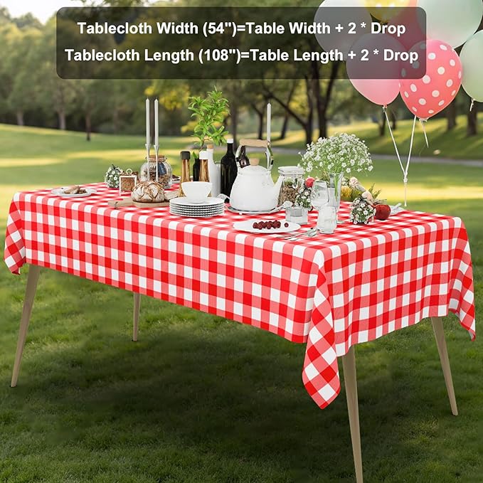 Smiry 3 Pack Red Gingham Disposable Tablecloths, 54" x 108" Rectangle Plastic Checkered Table Cloth, Waterproof Buffalo Plaid Table Covers for Picnic, Outdoor, Birthday, Party