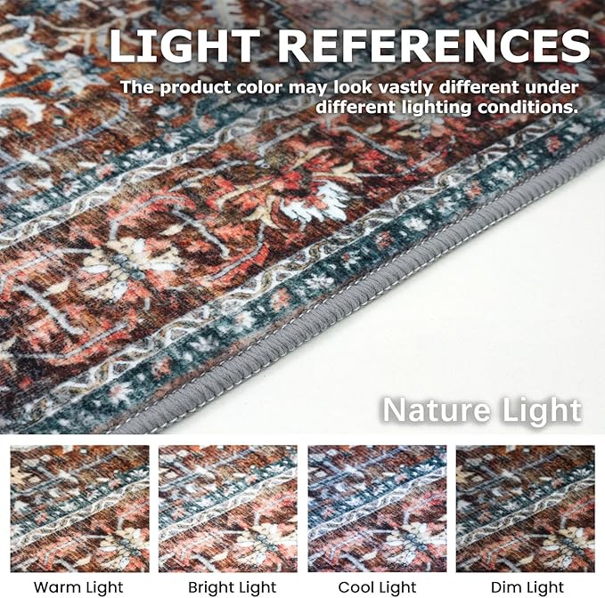 KOZYFLY Runners for Hallways 2x8 Ft Washable Kitchen Runner Rug Boho Runner Rug for Entryway Indoor Printed Oriental Faux Wool Floor Carpet Runner for Bedroom Kitchen Hall, Brick Red/Orange/Green