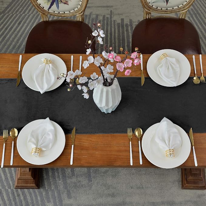 BALCONY & FALCON Velvet Table Runner 14"x51" Black Luxury Machine Washable Farmhouse Vintage Runner for Table Dining, Party, Wedding, Birthday, Easter, Thanksgiving & Christmas & Home Décor