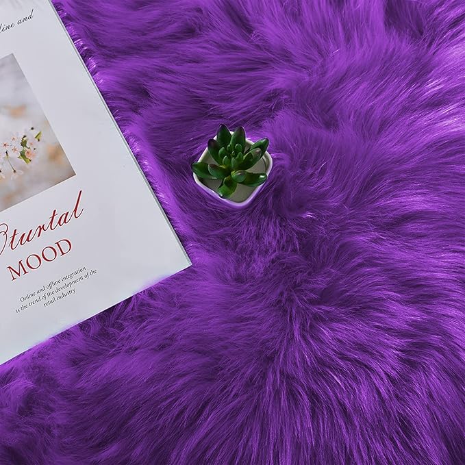 Latepis Fluffy Shaggy Fuzzy Fur Rugs Purple 6.7x10 Large Living Room Rug Washable Faux Sheepskin Rug for Bedroom Plush Shag Rugs Home Decor Rectangle