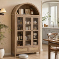 TYBOATLE 75'' Arched Cabinet Classic Farmhouse Design w/Three Glass Doors