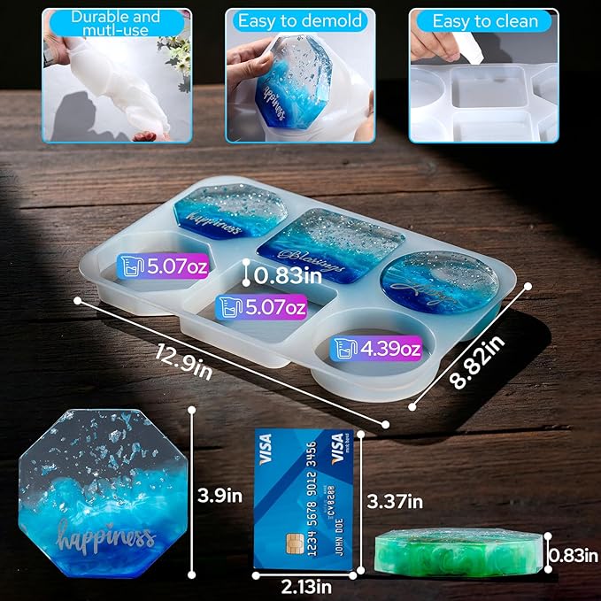 LET'S RESIN Extra Deep Coaster Resin Molds, 4Inches 6 Cavity Silicone Molds