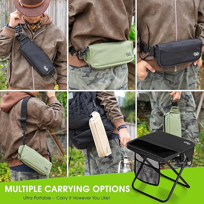 Camping Stool Upgraded Foldable Stool, Aluminum Alloy Bracket, 6 Ways to Carry Portable outdoorfolding Chair with Pocket for Queuing, Fishing,Hiking Tours, BBQ, Parties, Outdoor Camping Accessories