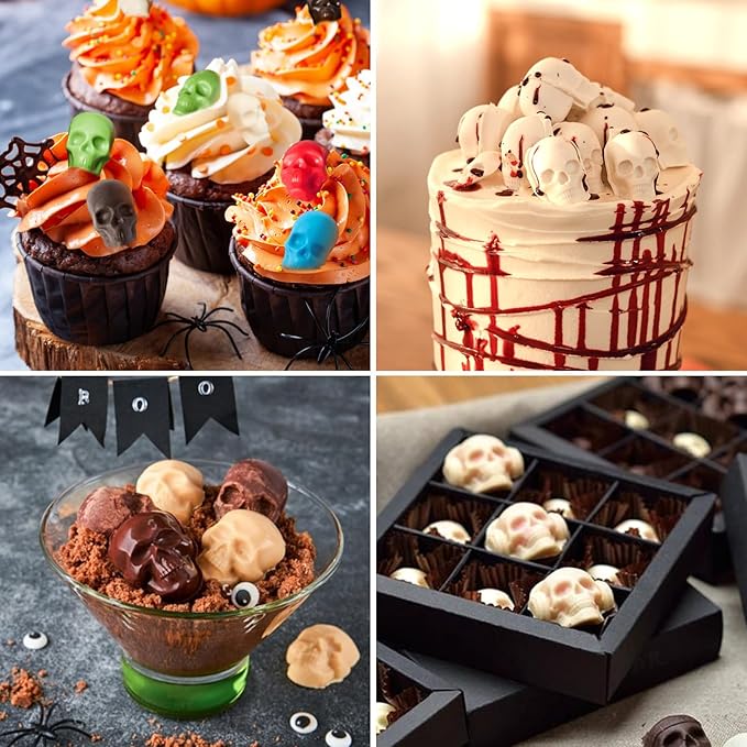 Mini Skull Molds, Halloween Gummy Chocolate Molds, 100 Cavities, 2Pcs