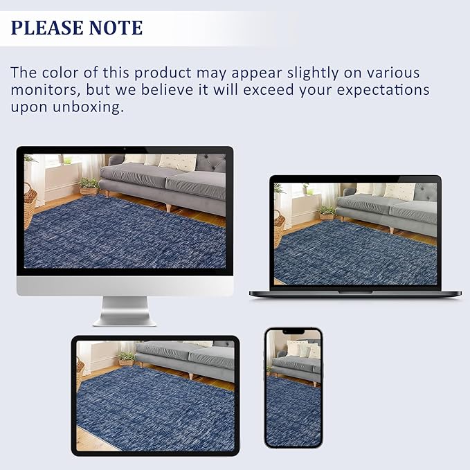 RUGSREAL Living Room Area Rug 10x13 Modern Solid Color Large Bedroom Rug with Rubber Backing Stain Resistant Low Pile Dining Room Throw Carpet Contemporary Washable Rug for Home Decor Office, Blue