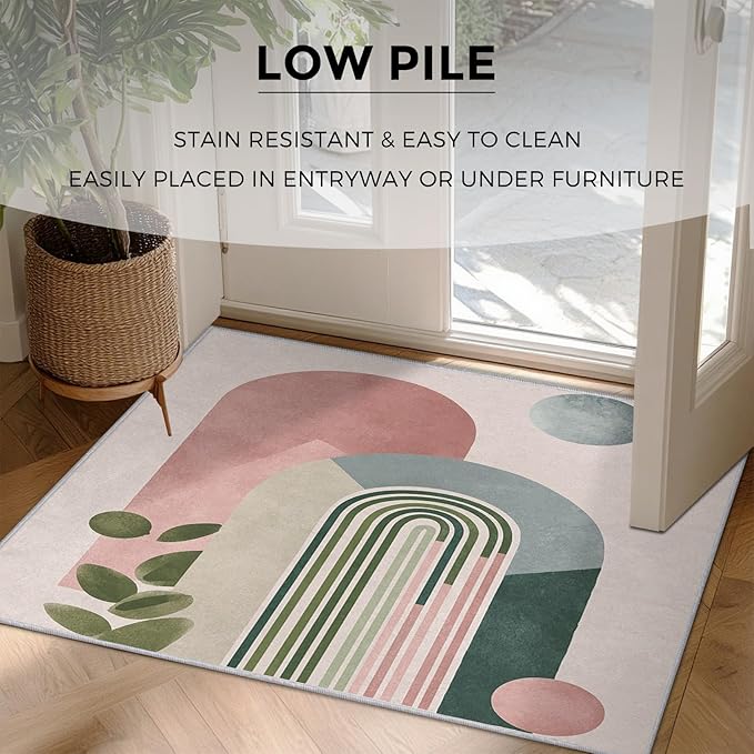 Mid Century Modern Rugs for Home Decor, 5x6 ft, Boho Abstract Geometry Area Rugs for Living Room, Soft Non Slip Washable Minimalist Arched Carpet Bedroom Decorations Dt-Ghf-19