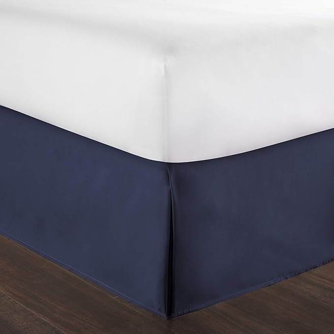Bed Skirt - 100% Cotton 800 Thread Count Box Pleated Bed Skirt - Luxury Pleated Dust Ruffle, Hotel Quality Modern Bed Skirt, Easy Fit with 12 Inch Tailored Drop, Full, Navy Blue