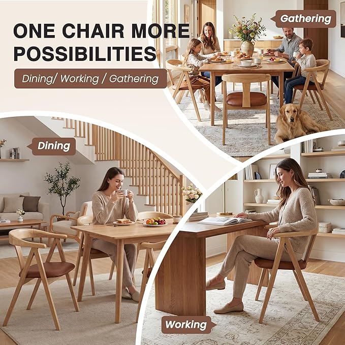 HNY Wooden Folding Chair with Cushion Set of 2, PU Leather Foldable Dining Chairs Folding Event Chair, Portable Space-Saving Accent Chair for Kitchen Dining Living Room Small Spaces, Brown