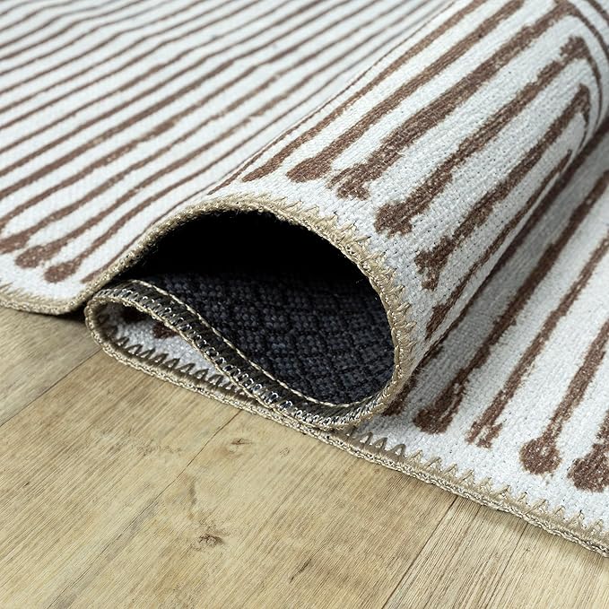 Bloom Rugs Washable Non-Slip 4' x 6' Rug - Brown Striped Area Rug for Living Room, Bedroom, Dining Room, and Kitchen - Exact Size: 4' x 6'