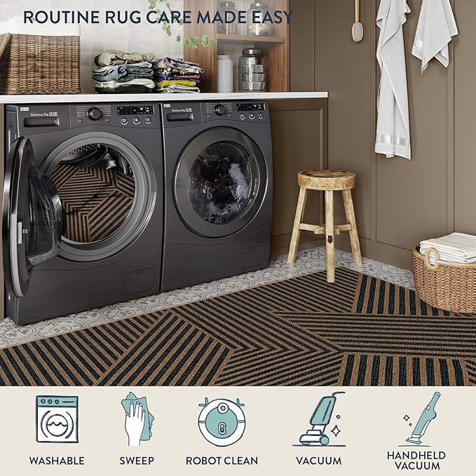 Lahome Modern Geometric Runner Rug, 2x8 Washable Rug Runners for Hallways Non Slip, Black Outdoor Carpet with Rubber Backing, Farmhouse Non Shedding Kitchen Mats for Floor Entryway