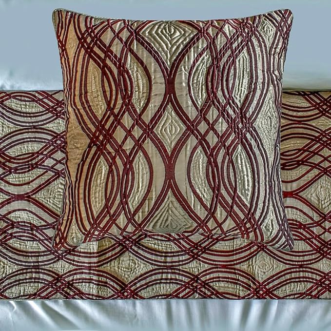 The HomeCentric King/Queen/Twin Brown Decorative Bed Runner Full 68"x18" Bed Runner with Two Pillow Cover, Quilted, Swirl Pattern Bed Scarf on Satin Fabric - Brown Swirls