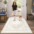 Area Rug 3x5 Entryway Rugs - Machine Washable Vintage Boho Area Rug Non-Slip Kitchen Rugs Soft Stain Resistant Indoor Door Mat, Small Oriental Throw Rug for Entrance Bedroom (Boho Beige, 3'x5')