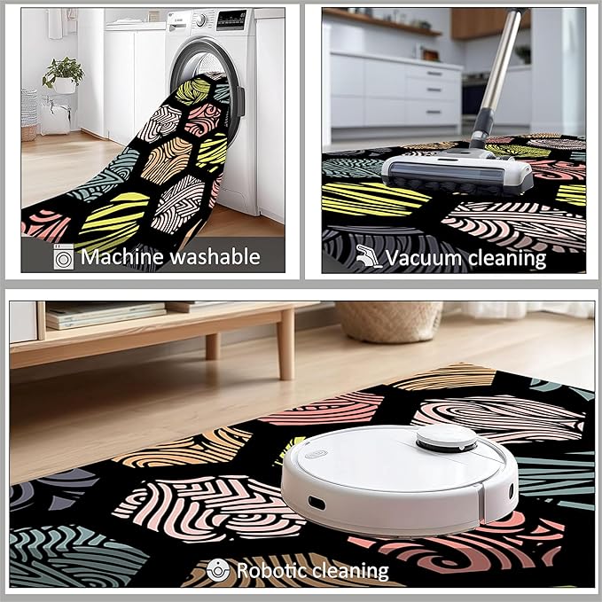 Large Living Room Area Rug 6x8ft,Modern Geometric Rugs, Multicolor Low Pile Farmhouse Carpet, Machine Washable & Non-Slip Non-Shedding for Classroom, Bedroom & Dorm