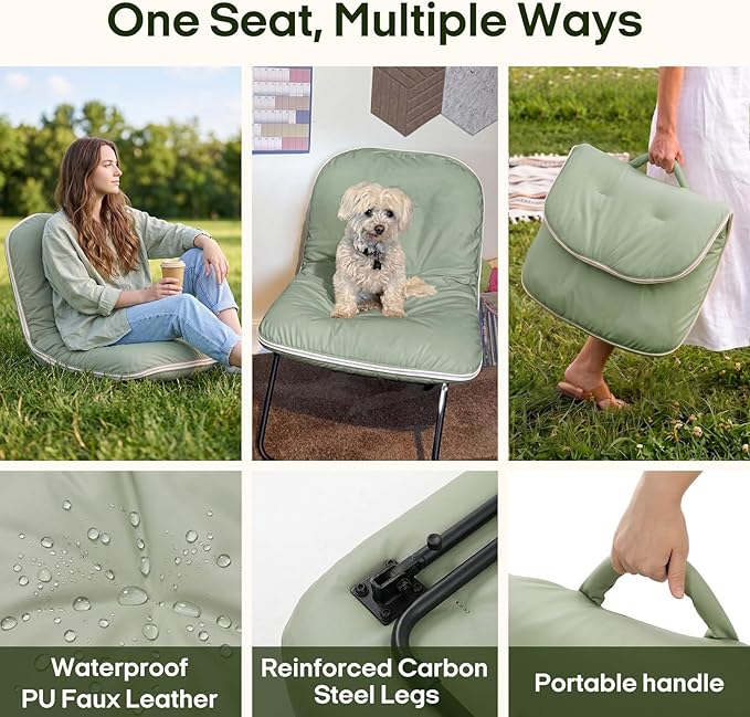 ZonLi Floor Chair for Adults, Adjustable Folding Meditation Chair with Back Support, Cozy Lazy Floor Sofa Chair for Reading Gaming Relaxing, Japandi Lounge Seat for Bedroom Dorm Living Room,Green