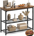 Besiost 32" Small Console Table with Storage, 3-Tier Industrial Narrow Entryway Table with Mesh Shelves, Sofa Table Behind Couch for Hallway Foyer Living Room, Sturdy Metal Frame, Rustic Brown