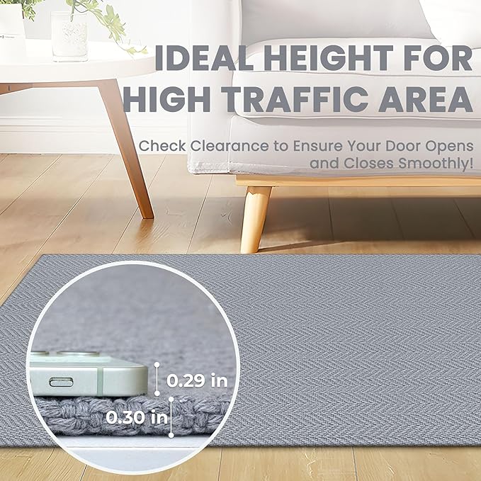 Braided Runner Rug 2x5 Ft Washable Runners for Hallways Kitchen Runner Rug with Rubber Backing Cotton Entryway Runner Indoor, Woven Floor Carpet for Hall Kitchen Bedroom, Light Gray