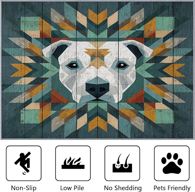 6x9 Rug Washable - Pitbull Rug for Bedroom, Modern Geometric Dog Rustic Wood Grain Non Slip Low Pile Area Rugs for Living Room, Dog Carpets Home Decor & Gifts