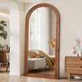 Antok Full Length Mirror with Solid Wood Frame, 81"×41" Wall Mounted Oversized Floor Mirror with Stand, Leaning Standing Hanging for Bedroom Living Room Entryway, Brown, Arched Syle