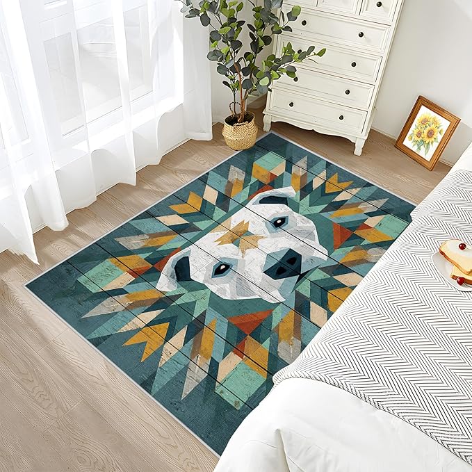 Pitbull Large Area Rug 8x10 - Modern Geometric Dog Rustic Wood Grain Rugs for Living Room Non Slip Low Pile Machine Washable Dining Room Rug, Dog Carpet Home Decor & Gifts