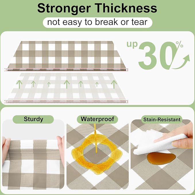 Smiry 20 Pack Khaki Gingham Disposable Tablecloths - 54" x 108" Heavy Duty Plastic Table Cloth, Waterproof Buffalo Plaid Table Covers for Picnic, Banquets, Outdoor Parties