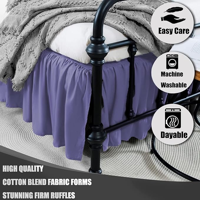 Bed Skirt Full Size Ruffled Bed Skirt with Split Corners, 16Inch Drop Dust Ruffle Bed Skirts with Platform, Navy Blue