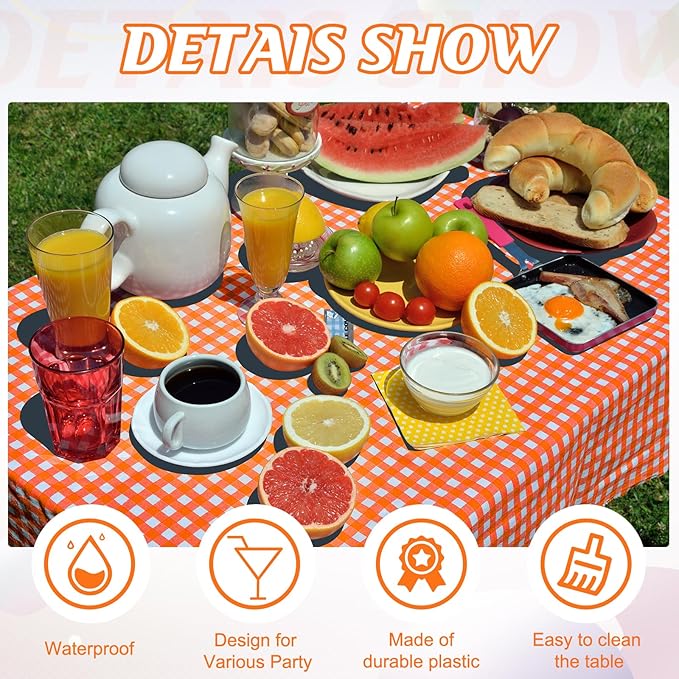 12 Pack Orange Plastic Checkered Tablecloth, Premium Decorative Disposable Orange Gingham Plaid Table Cloths for Parties, Rectangle Party Table Cover for Fall Thanksgiving Picnic Birthday, 54x108 Inch