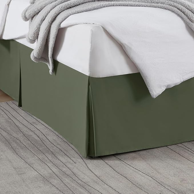 Nestl Olive Green Twin XL Bed Skirt - Twin XL Size Bed Skirt 14 Inch Drop - Brushed Microfiber Bed Skirts - Hotel Quality Pleated Bed Skirt - Shrinkage & Fade Resistant