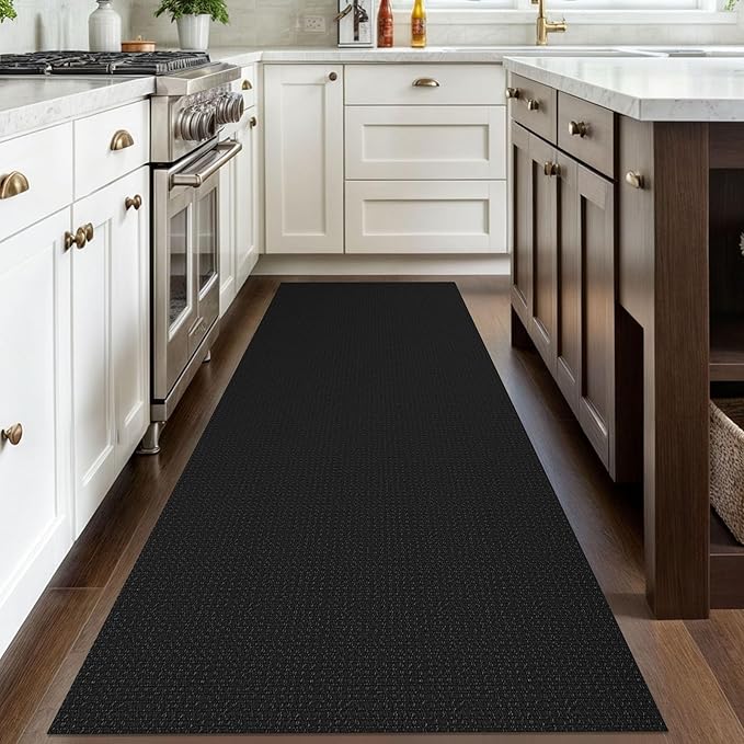 IOHOUZE Washable Runner Rug 3x8 Non Slip Rubber Backed Wide Hallway Runner Entryway Runner Indoor, Kitchen Rugs Woven Floor Carpet for Hall Entrance Bedroom, Black/Grey