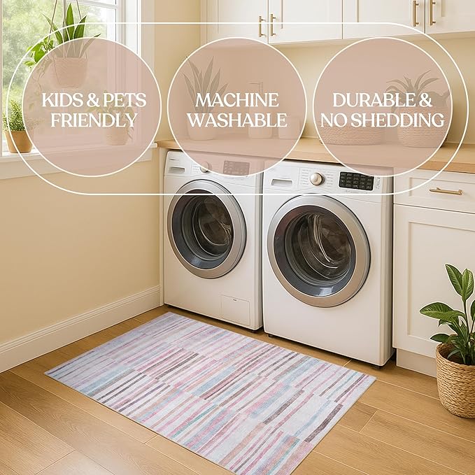 Fame Living Washable Area Rug. Modern Farmhouse. Vintage. Turkish. Bohemian. Distressed. Oriental. Traditional. Rugs for Living Room. Dining. Bedroom. Office. Entryway. Foyer. (865MM, 2'5" x 4'9")