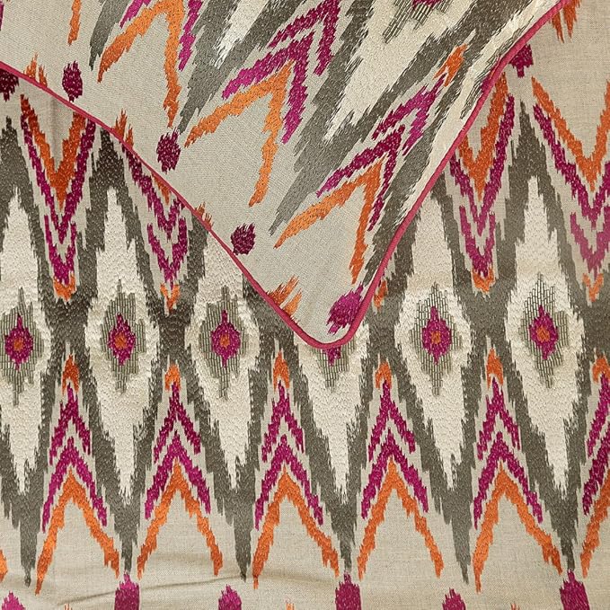 The HomeCentric King Queen Twin Multi Color & Pink Luxury CA King 86"x18" Bed Runner Without Pillow Cover, Embroidered & Beaded Bed Scarf on Cotton Linen Fabric - My Ikat Love