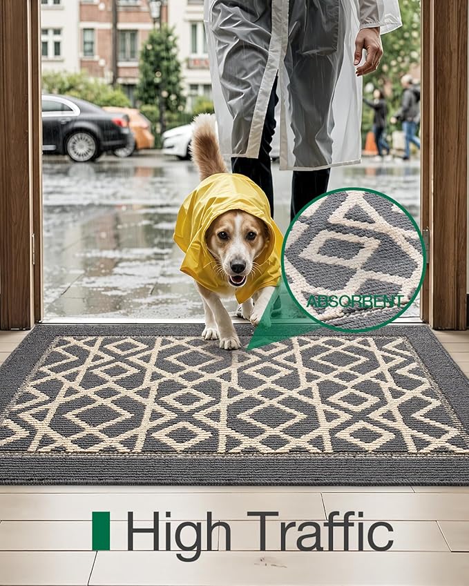 LUMI Entryway Floor Mat 24x36, Deep Mud Removal and Water Absorption, Dustproof and Wear-Resistant, Easy to Clean, Suitable for Home/Office, Dark Grey