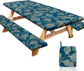 Picnic Table Cover with Bench Covers Portable Table Cloth Built-in Storage Pocket Fitted Tablecloth with Elastic Edges Waterproof Camping Essentials for Indoor Outdoor Rv,72in,Blue-gray
