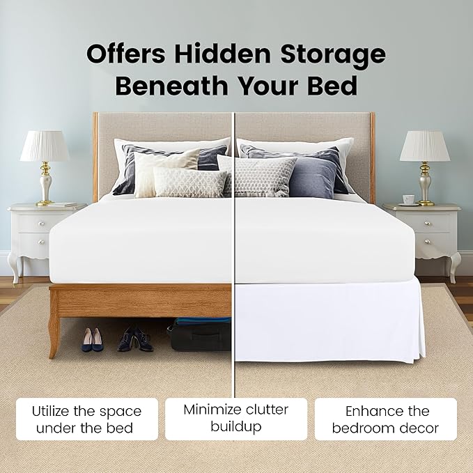 Utopia Bedding California King Bed Skirt - Soft Quadruple Pleated Ruffle - Easy Fit with 16 Inch Tailored Drop - Hotel Quality, Shrinkage and Fade Resistant (Cal King, White)