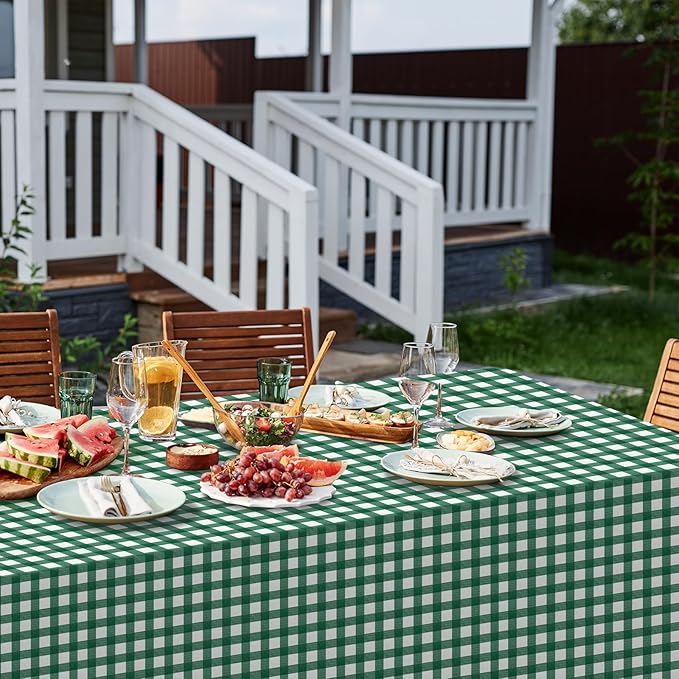 12Pack Dark Green Plastic Checkered Tablecloth, Premium Decorative Disposable Green Gingham Plaid Table Cloths for Parties, Rectangle Party Table Cover for Picnic Farm Birthday Wedding, 54x108 Inch