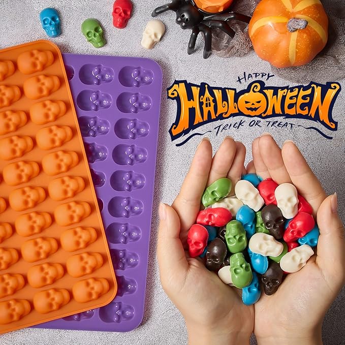 Mini Skull Molds, Halloween Gummy Chocolate Molds, 100 Cavities, 2Pcs