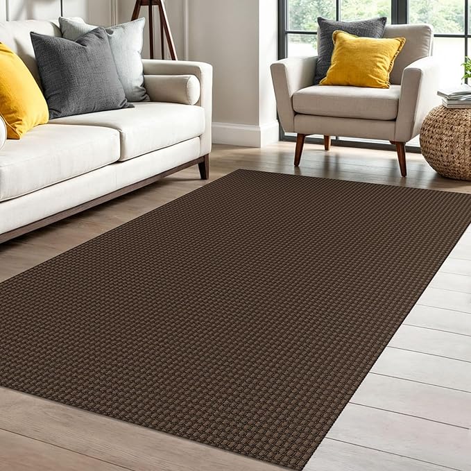 IOHOUZE Washable Area Rug 4x6 Non Slip Rubber Backed Woven Rugs for Entryway Indoor Bedroom Rugs Kitchen Rug Floor Throw Carpet for Entrance Front Door Living Room, Brown