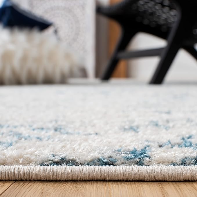 SAFAVIEH Area Rug 10x13 - Tulum Collection - Large - Ivory & Turquoise, Moroccan Boho Tribal Design, Non-Shedding & Easy to Clean, Ideal for Living Room, Bedroom, Dining Space (TUL272E)