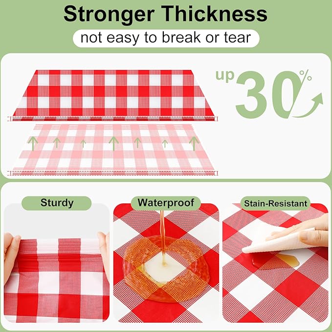 Smiry 3 Pack Red Gingham Disposable Tablecloths, 54" x 108" Rectangle Plastic Checkered Table Cloth, Waterproof Buffalo Plaid Table Covers for Picnic, Outdoor, Birthday, Party