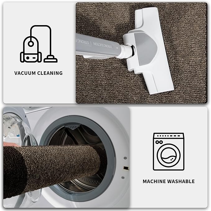 PURRUGS Dirt Trapping Door Mat 24" x 84", Non-Slip/Skid Machine Washable Entryway Rug, Shoes Scraper, Throw Rug, Super Absorbent Area Rug for Muddy Wet Shoes and Paws, Grayish Brown & Coffee