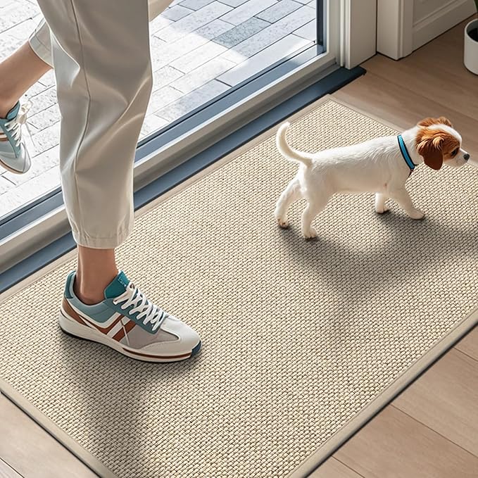 LEKEEPGO Door Mat 17"x29", Non Slip Door Mat Indoor Entrance, Rubber Backing Indoor Door mat Washable Absorbent Low-Profile Doormat Front Entryway Entry Resist Dirt Inside Door Mats, Khaki
